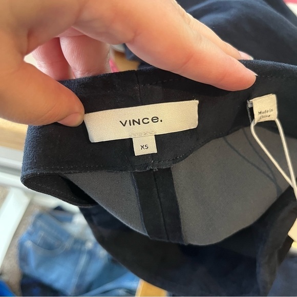 NEW Vince Stretch Suede Split Hem Crop Pant in Navy Blue Lamb Leather XS - Picture 4 of 6